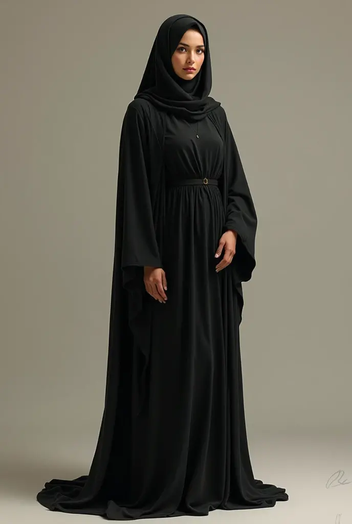 Woman, curvy hourglass body, wearing Abaya 