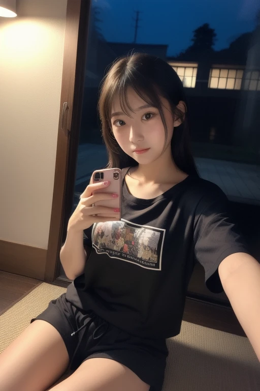 High school girl, casual clothes, bed, naughty selfie