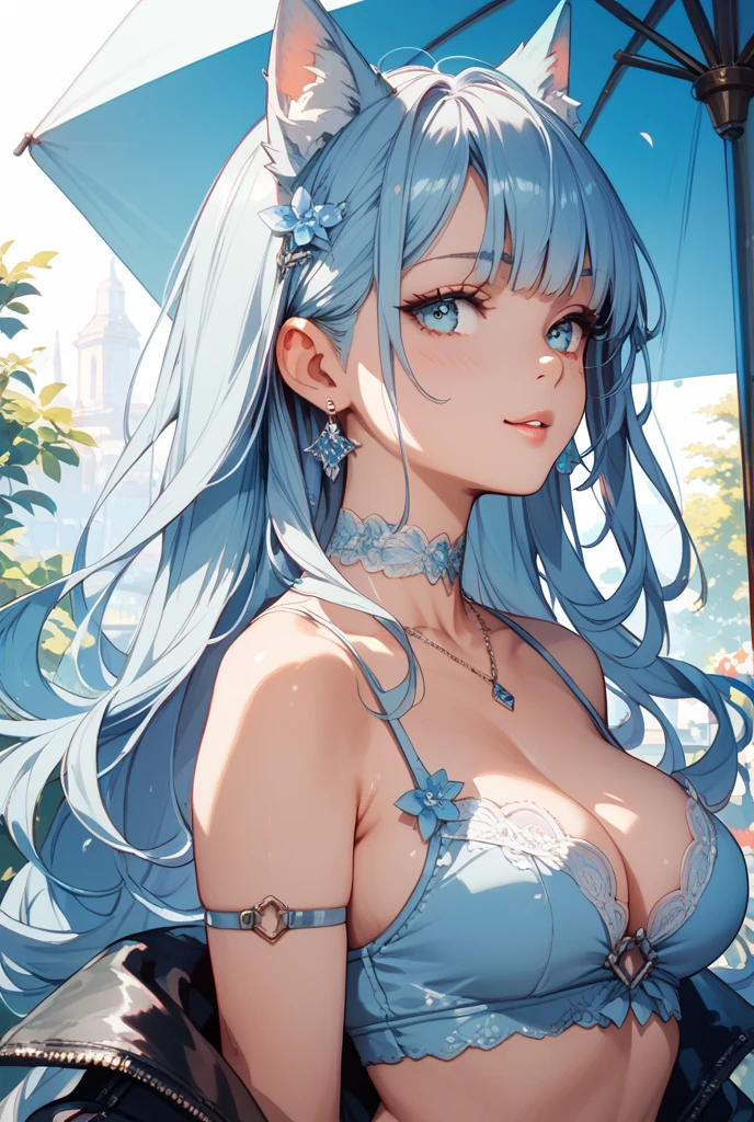 ((highest quality、High resolution))、Portrait、A beautiful woman、Perfect body、Beautiful ample breasts、Long blonde、bangs、Blue and white、Embellished blue sexy dress、skirt、Sexually excited facial expression、Love juice、No panties、((Two beauties showing their pussies))、I'm inviting you to have sex、Outdoor Scenery