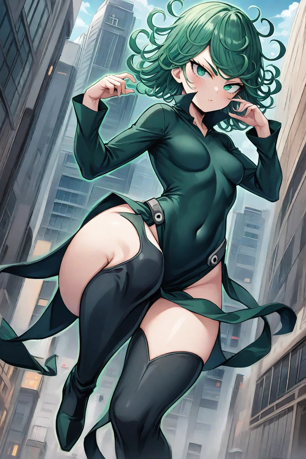 Tatsumaki , Dynamic positions have a golden part, fragile physique, Street, floats in the air, close up portrait, stands leaning towards the floor, beautiful , White Nurse's Coat, Short skirt, breasts fall out from under the robe, leans forward, very erotic, arches his back, Portrait of a girl, standing in a sexy pose, leans forward, beautiful фигура, buttocks, beautiful грудь, very sexy, the texture is very durable,The picture is very clear and concise,incredibly beautiful,Temperament elegant,in a spacious room, нежное выражение лица Tatsumaki из One Punch Man, short green hair, green eyes, , heels, full body view, smiling, dynamic pose, Tatsumaki из One Punch Man, short green hair, green eyes, ,dynamic view, (masterpiece, Best quality:1.2),