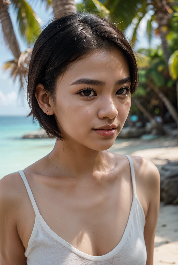photo of a 19 years old, (chinese girl), (((european girl))), RAW, beautiful woman,((((high prominent cheekbones)))), (((thin pointy nose))), ((thin eyebrows)), ((((short straight black hair)))), (((supermodel face))), (dark brown eyes), (( perfect ???????)), (((busty))), ((detailed face:1.2)), ((detailed facial features)), (finely detailed skin), (((white bikini))), . (vivid colors), damp, moist, reflections, (masterpiece) (perfect proportion)(realistic photo)(best quality) (detailed) photographed on a Canon EOS R5, 50mm lens, F/2.8, HDR, (8k) (wallpaper) (cinematic lighting) (dramatic lighting) (sharp focus) (intricate) fashion, realistic skin texture, POV, Nikon d850, film stock photograph,4 Kodak Portra 400, camera f1.6 lens, rich colors, ultra-realistic, hyper-realistic, ultra-detailed, hyper-detailed, ((perfect face, perfect body), RAW photography, realistic skin texture, beach, (((lying on sand))) ,((matte skin))