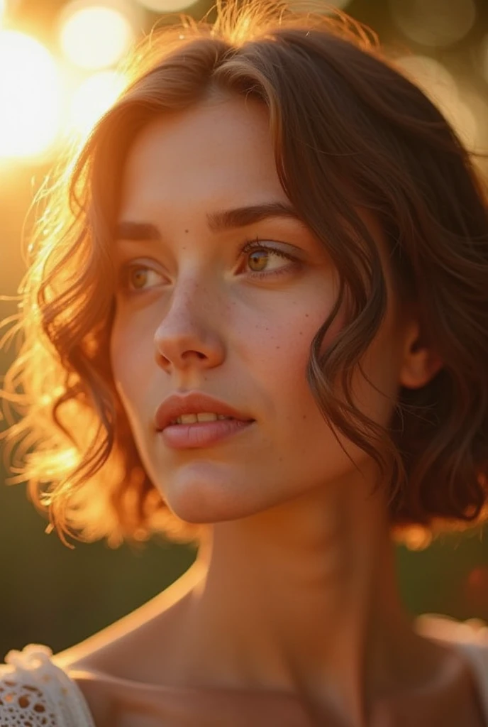 (tmasterpiece:1.3), (8K, realistically, RAW photos, Best quality: 1.4), , (1 girl),25 age old, Nice face, (Realistic face), (black hair color hair, Short hair details:1.3), Beautiful hairstyle, photorealistic eye, pretty eyes, pretty eyes, (Realistic skin), Beautiful skins, Attractive, hyper HD, k hd, the golden ratio, the detail, look at bystanders, ssmile, (Shoulder column mid chest, the sunset,Cloud