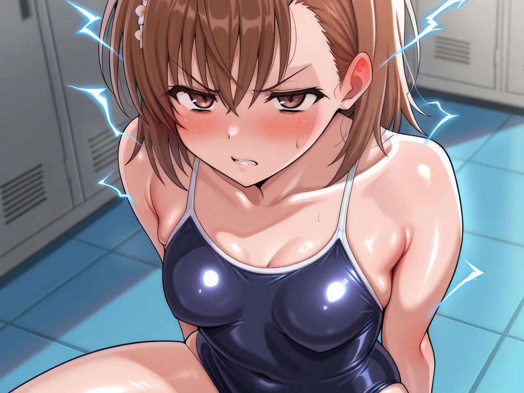 1girl, athletic leotard, (bare legs:1.2), barefoot, blurry, blurry_background, blurry_foreground, breasts, brown_eyes, chalk dust, cleavage, depth_of_field, feet, gymnastics, gymnast outfit, in stadium, figure, large_breasts, leotard, long sleeves, lips, looking_at_viewer, motion_blur, photo_\(medium\), shiny_clothes, sitting, solo_focus, trick pose, <lora:add_detail:1>, <lora:gymnast_outfit:0.65>, masterpiece, best quality,