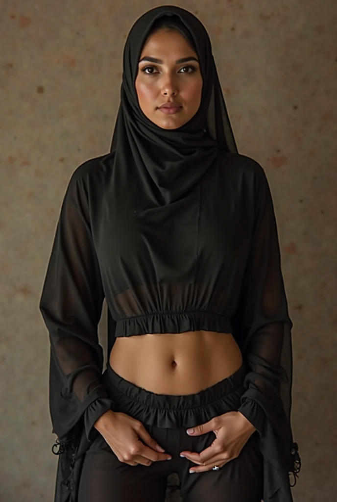 17yo girl with small tits wearing black hijab and lingerie