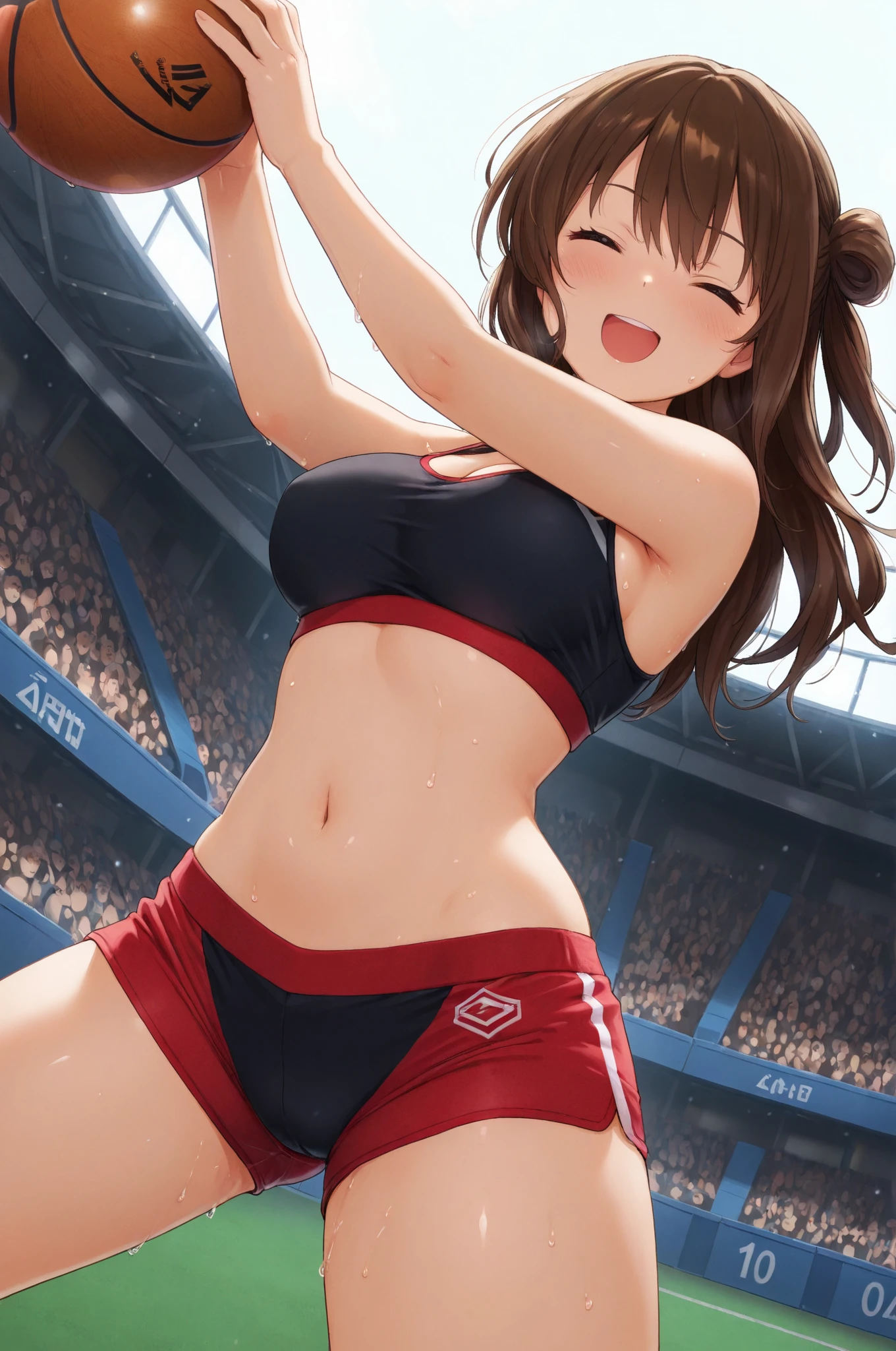 masutepiece、Best Quality、1womanl、40-year-old aunt、adult lady、Mature look、Sexy body with big、Colossal tits、View from directly below:1.5、Focus on panties:1.5、Focus on your audience、Cheerleader kneeling with legs spread wide on the outdoor stage.:1.5、the wind blows her skirt、Exposed panties.:1.5、Pants illuminated by a spotlight from below、Spotlight your panties、Many photographers are taking pictures:1.5、The cameraman has a camera near the skirt:1.5、cameraman is visible:1.5、I can see the cameraman、A large audience is watching、Short-cut brown hair、Brown eyes、Hanging、long lashes、makeups、Sleeveless costume with open neckline、Red Bikini Top、Red mini skirt、Wearing sneakers、Cute patterned pants are fully visible.:1.5、Wearing pants with a wide area:1.3、plus size panties:1.3、Her panties are transparent and you can see her pussy..、Blushing:1.5、Impatient、is crying、Screaming、Daytime in clear weather、