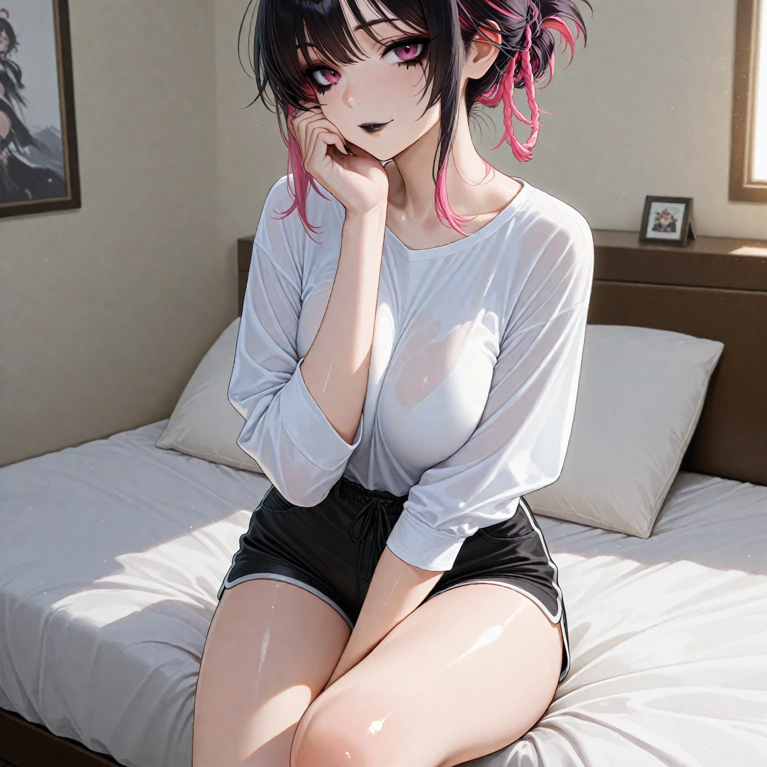 naked woman、fullnude、 (nose blush, Naughty, half opened eye, Drooling), [Full body shot]、BDSM、Plenty of love juice、pale pubic hair、Wearing a black dog collar,Full body shot,body piercings,Large open legs、Lying in bed、Hands tied above the head、Head-to-toe shots、Hand flail、fetters、Squirting、spout、There are a lot of them all over the body,The udder is squeezed out with a rope、Woman in chains、slightly turned to the side、The lower back is cramping up and down、Chest is bobbing up and down、Crying in pain、Both legs are raised above the head in a V-shape、Swing your hips up and down violently、Ahegao、Lower your hips deeply、all the way to the base、The waist is on the floor、