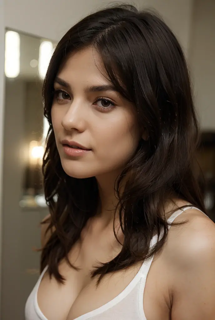 mujer madura, pechos gigantes, labios, boca cerrada, presumido, pelo liso, cabello muy largo, Cara traviesa,