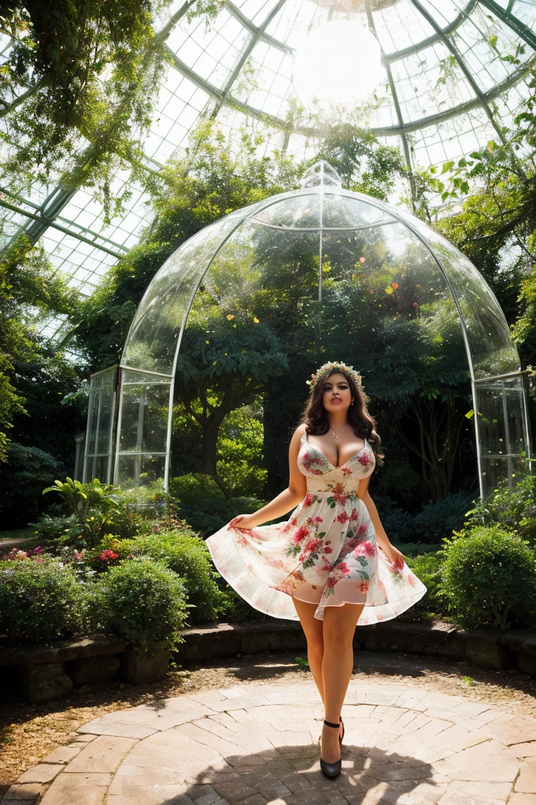 fantasy, fantastic scenery, flower garden, dome, women, vibrant colors, ethereal atmosphere, magical lighting, dreamlike, enchanting haze, surreal elements, naked