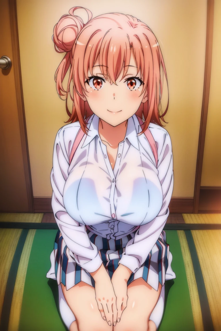 2 girls ,(Yukinoshita Yukino is medium breasted), (Yuigahama Yui has big breasts), ,bed,leaning forward,Completely naked,nipple,(pussy),urethra,Uterus,(clitoris),insert vibrator,love juice,spread legs,thighs,knees,,facing the front,NSFW,looking at camera,high angle,smile