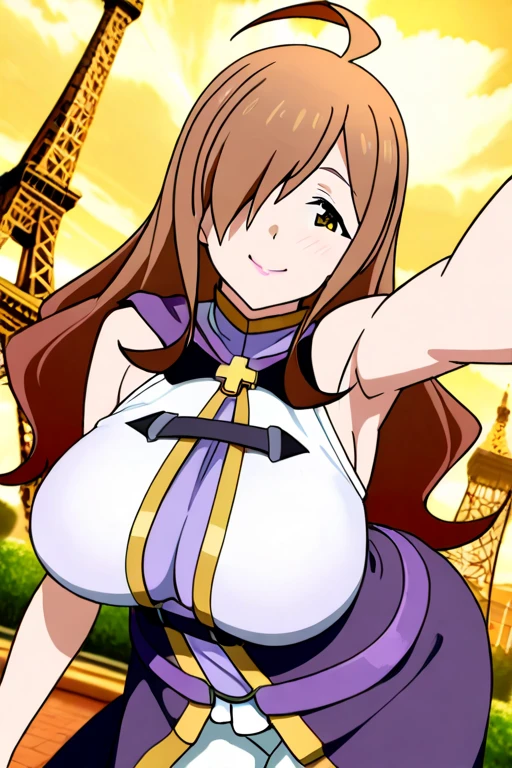 Nostalgic Landscape,Admiring a single golden egg,Ai Fukuhara,Large breasts,Purple long hair