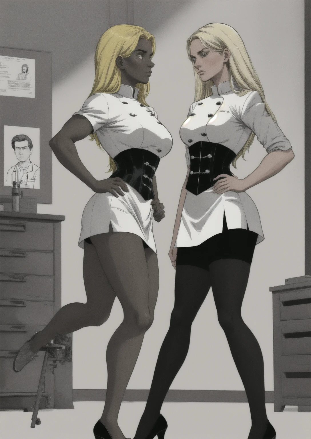 um desenho de duas pessoas fantasiadas e segurando bebidas, caminhando para o trabalho, esqueleto de ska e namorada, (sfw) seguro para o trabalho, contornos grossos, contornos pesados, jazz e rossdraws, Approximate sketch, detailed conceito de corpo inteiro, conceito de corpo inteiro, dnd commission, lineart grosso, OC Committee, proportions off, commission for high resolution, sww version, Sketched