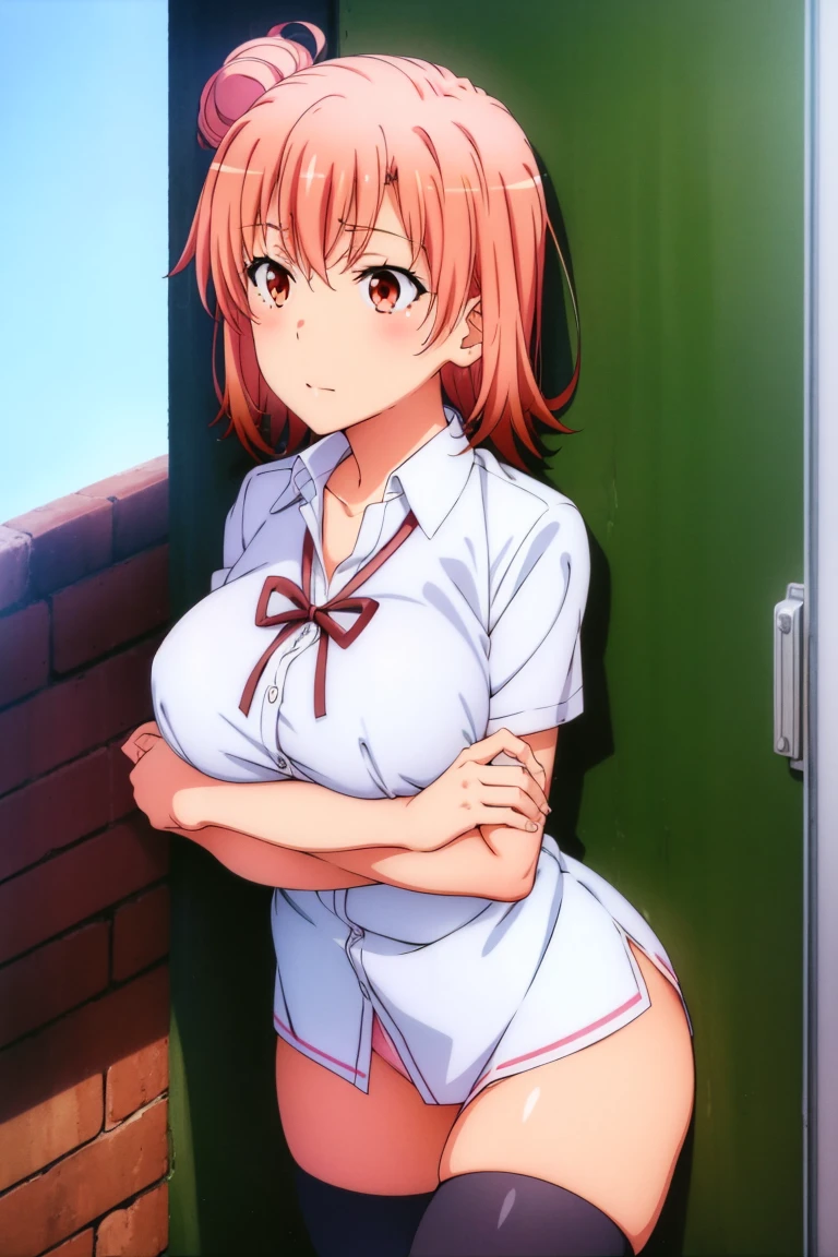 ((table top, highest quality, High resolution, nffsw, perfect pixel, Depth of the bounds written, 4k, )), 1 girl, alone, , beautiful anime girl, beautiful art style, 
close, looking at the viewer, 
perfect body,  

Yuigahama Yui,  short hair, orange hair, (big breasts), 

blush all over the face, smile,  
thigh white dress,  
summer, sunlight, 
 cowboy shot, large breasts, nipples, blush cheeks, breath, sweat, undressing,
BREAK
hetero, (hetero couple),(sex:1.5),(vaginal),spread legs,lying,on back,penis,cum in pussy, (focus on girl), nsfw,