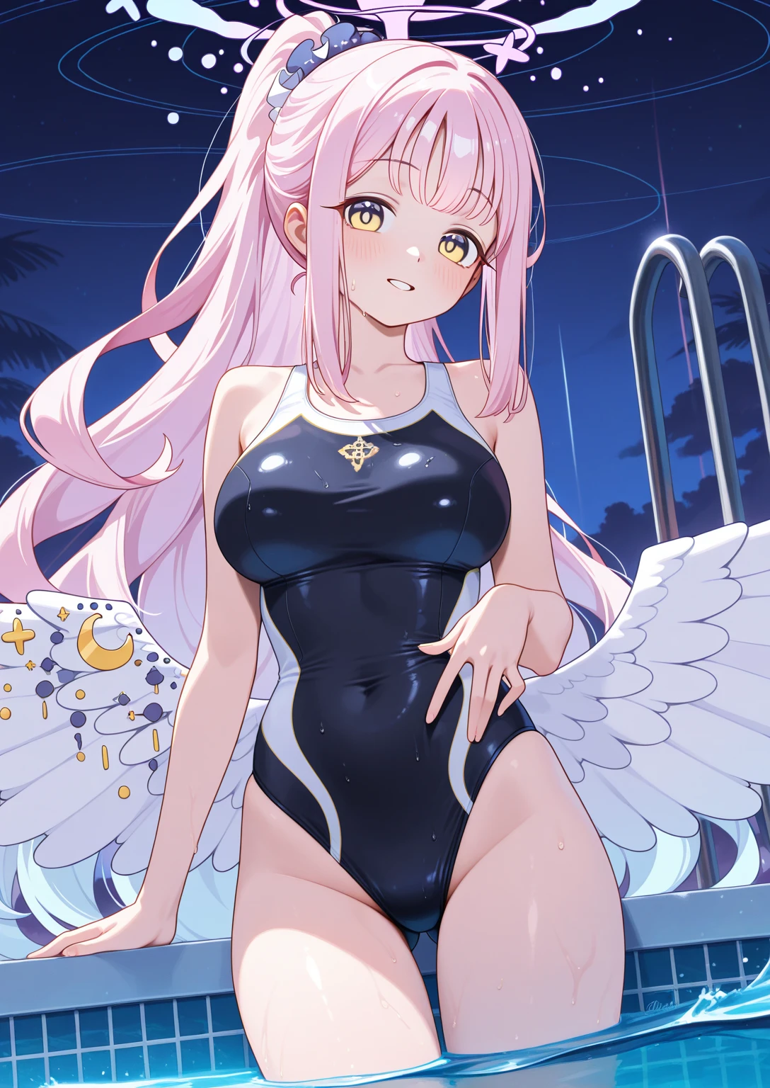 (High resolution), (32K), (very very highly detailed), (Best illustration), (beautiful and delicate eyes), (best quality), (super detailed), (master piece), (Detailed and delicate face), solo，Highly detailed face and skin texture，fine eyes，spread your legs、very shy、blush、spread legs，high details,(dynamic pose)，1 female, long hair , long legs、open crotch、 (camel toe)，(((big )))、Exposing genitals without wearing pants，The protruding PUssy ，cocked ass，I grew up sexy、(((Sheer Bunny Girl)))、best style、pink nipples、Transparent pink nipples、(Floral ornament on the head)、Beautiful woman、pink sky、pink clouds、pink flowers、 pink hot spring、pink water all over、pink light、pink sky間