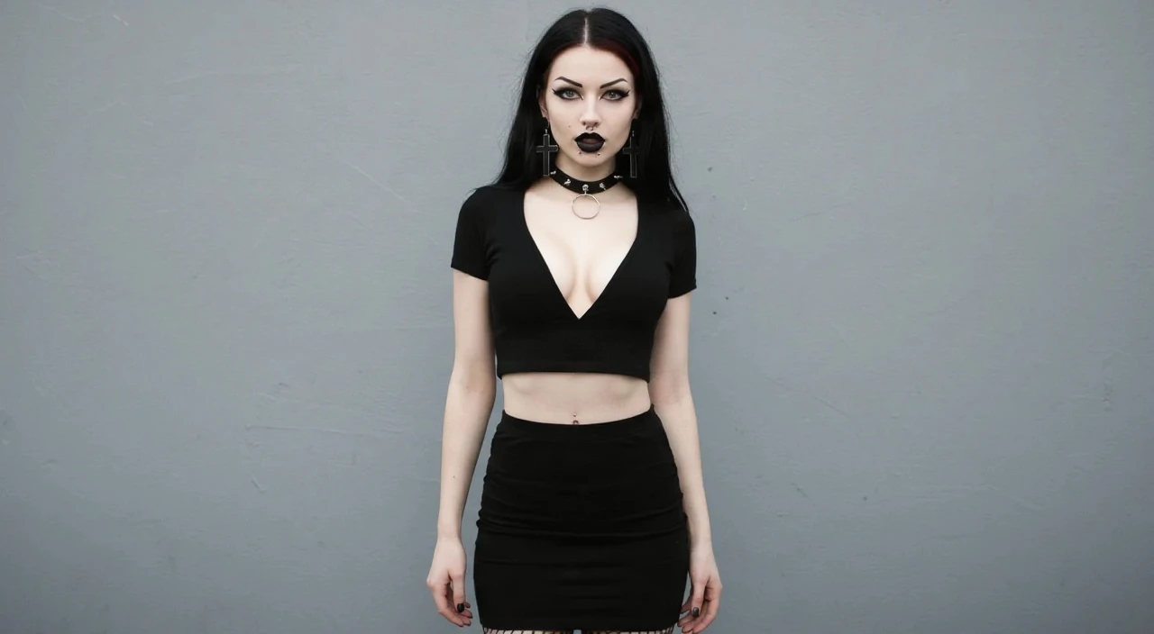 a woman in a black dress and gloves, <lora:nickinicole-09:1>