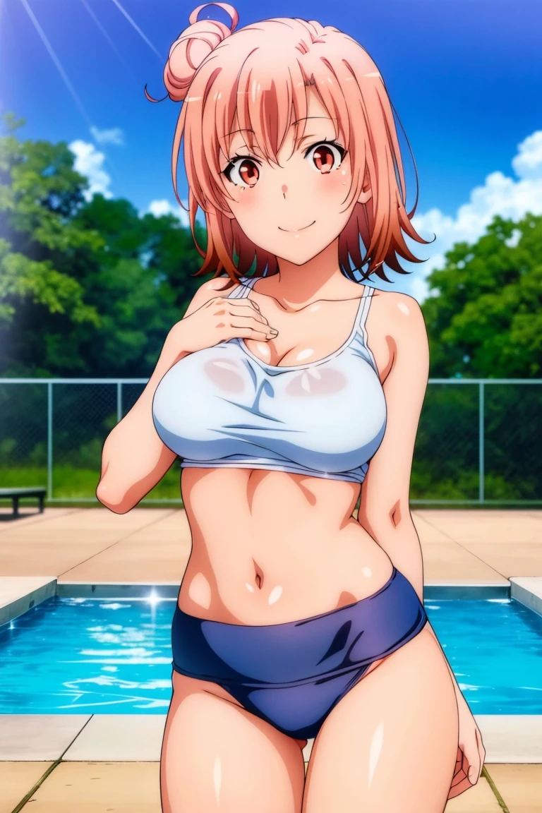 (((pixel-perfect, detail-perfect))), solo, 1girl, chika takami, smile, sauna, bikini, armpit, medium filesize, ultra High Qality