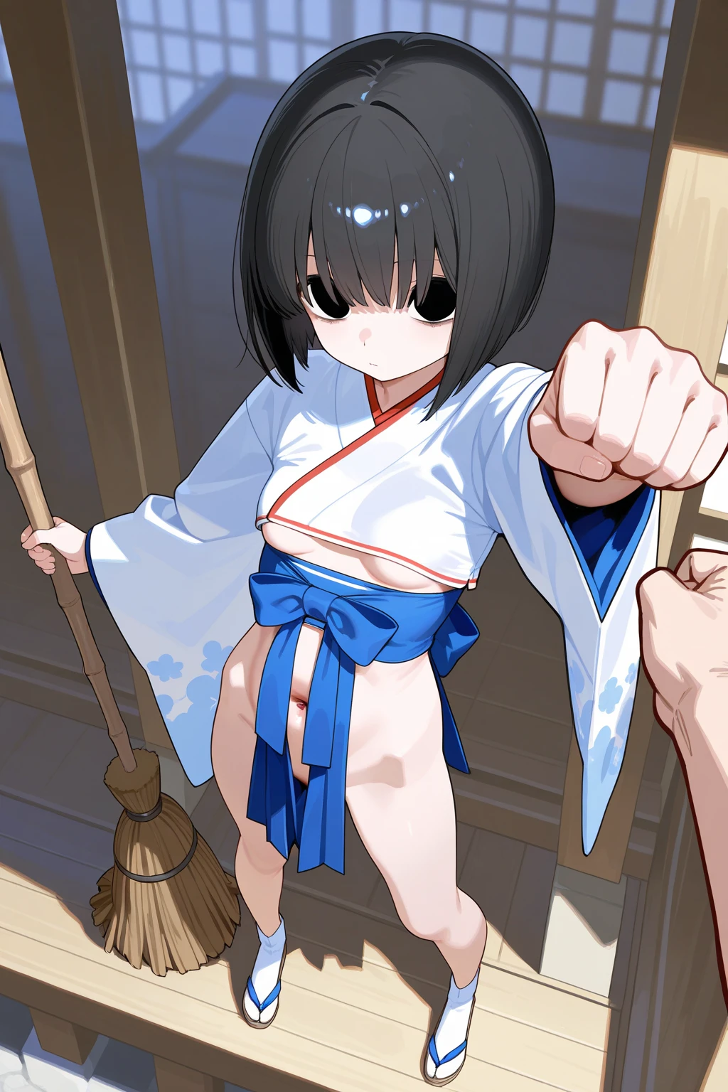 Beauty、Beautiful breasts、naked、squat、(Blushing Acme:1.5)、Crying orgasm、Open yukata,Tied up hair、Crucifixion、Anal dildo、
