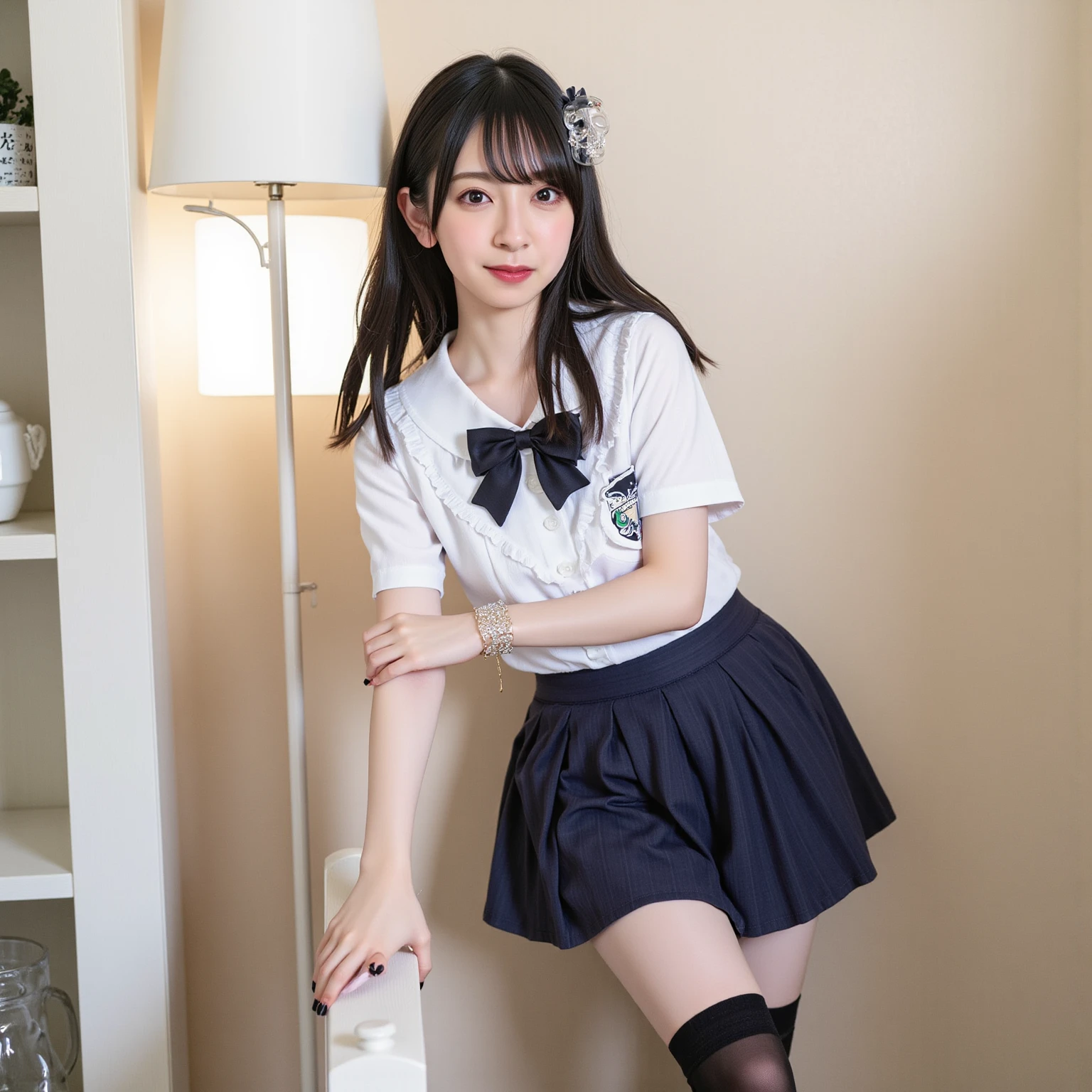 Cute Girls､high school girl､Light blue mini skirt､stockings､See-through､sit