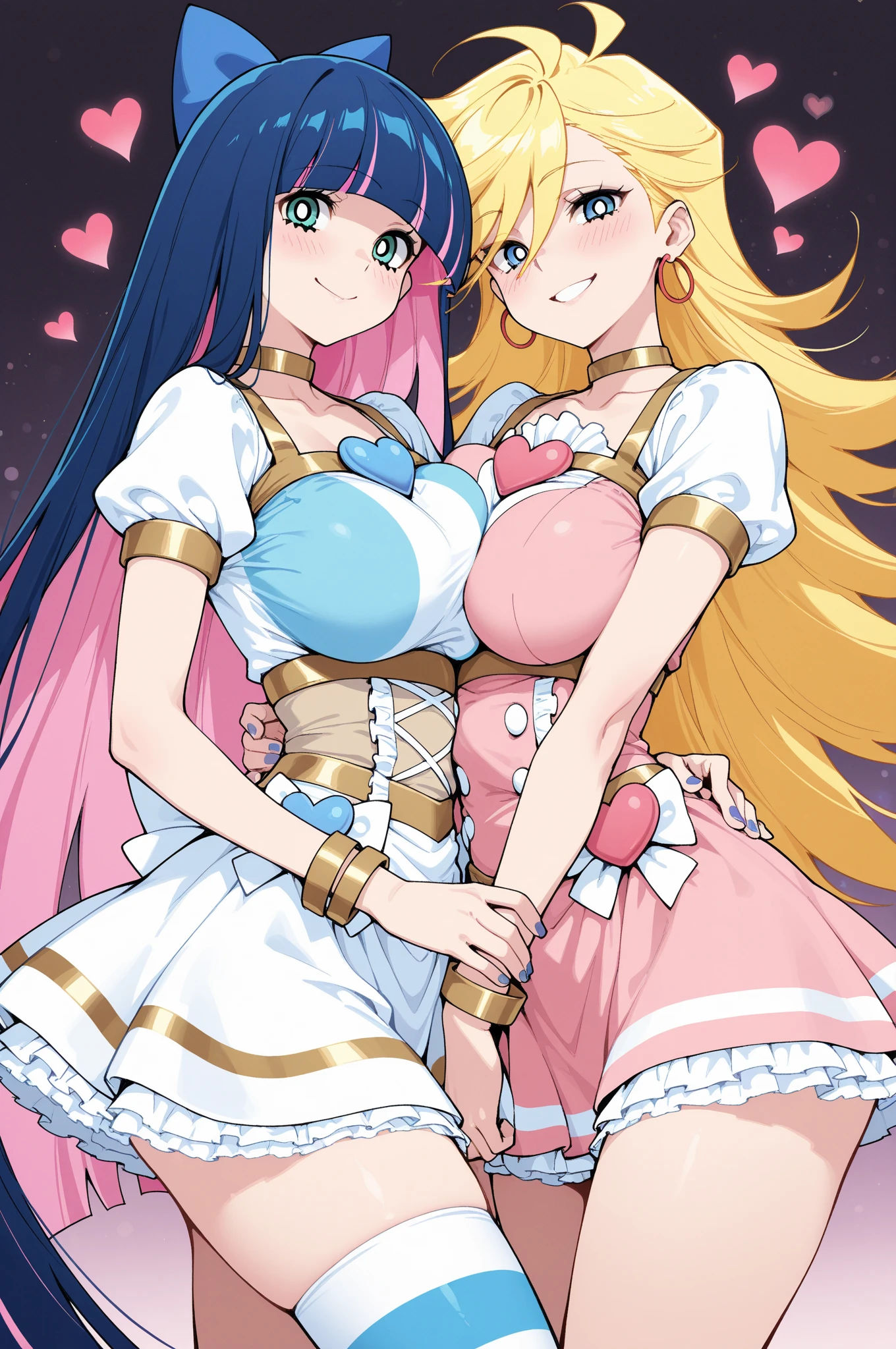 ((masterpiece), best quality, high quality, professional quality, highly detailed, highres, perfect lighting, natural lighting), (2girls, beautiful, large breasts, (multicolored hair, pink hair,blue hair,blonde hair, long hair, high ponytail), naked, perfecteyes eyes), having sex, scissoring, on a bed, <lyco:locon_perfecteyes_v1_from_v1_64_32:0.6>