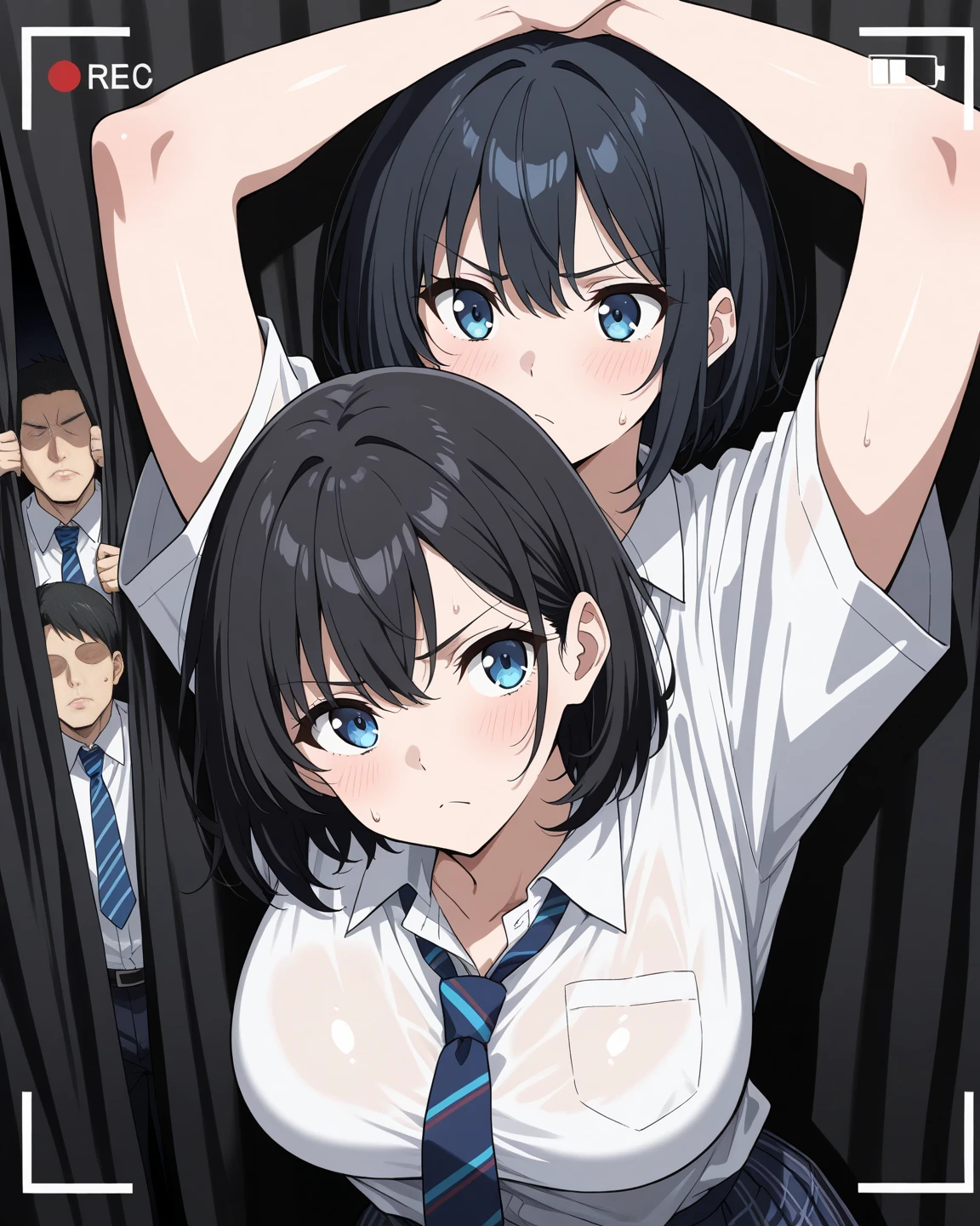 、(masterpiece、Highest quality)、Highest quality, Ultra-high resolution, (((masterpiece))), alone, Sweat、Big eyes, Composition from the front、Shortcuts、Embarrassed face、Blonde Hair、Short back hair、Monochrome、Pencil drawing、comics、Bathroom、Shower scene、 exposed、Completely naked、pubic hair、belly button、Large areola、Nipples、short hair