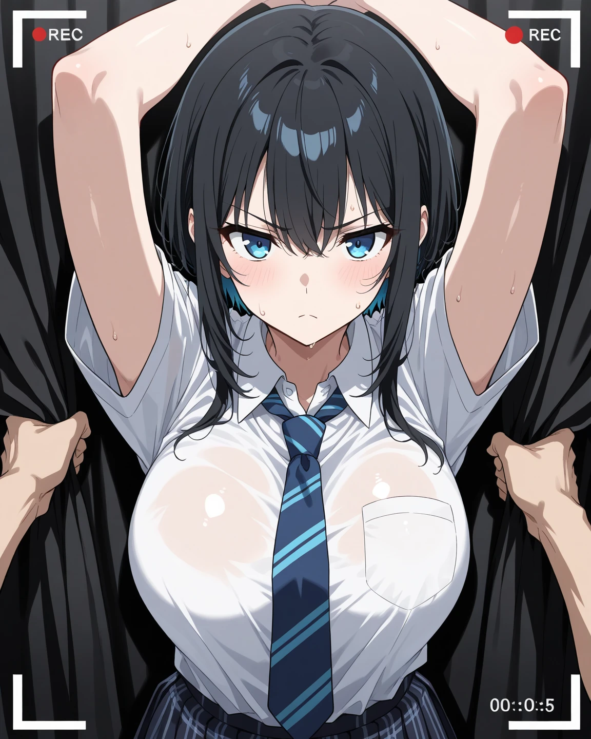{artoria pendragon_fate ubw:1.15},(((black hair:1.5))), ((beautiful dark blue eyes)), , (( ambient light)), ((sunlight , strong light )) , ((1 very tall girl:1.6)),, alone,((detailed eyes, squinting,:1.7)), hair between eyes,,, ((bare shoulders)),, cleavage, thighhighs, ((( long straight hair:1.5 ))), ((topless:1.5)) , beautiful light, , close up face:0.5, ((upper body:1.5)), detailed navel, , ((sitting on silver liquid:1.6)), BREAK, (shackles:1.5), ((arms behind:1.5 )), trouble eyebrow, BREAK , ((white lace panties:1.5)) , love juice, nsfw,(ecstasy:1.8) ,(slut:1.6),(vulgarity:1.7),(fucked silly:1.8),(steam:1.5),(wet:1.5),(trembling:1.5),,(drooling:0.6),(sweat:1.5),closed mouth:0.8, wince,(orgasm:1.7), trembling:1.8, beautiful upper body, Beautiful body, beautiful character design, perfect eyes, Perfect face, expressive eyes,,(church:1.5),in the center of the image, official art,High Definition CG Unity, Perfect lit, bright_front_face_lit, ,(Highest_quality:1.0),4k,Super detailed, photograph, 8K, nffsw, High resolution, absurd:1.2, kodak portrait 400, film grain, Lens flare, (lively_color:1.2) (beautiful,small breasts:1.4), (beautiful_face:1.3),(narrow_waist),((blush)), ((detail nipple)),,saber,