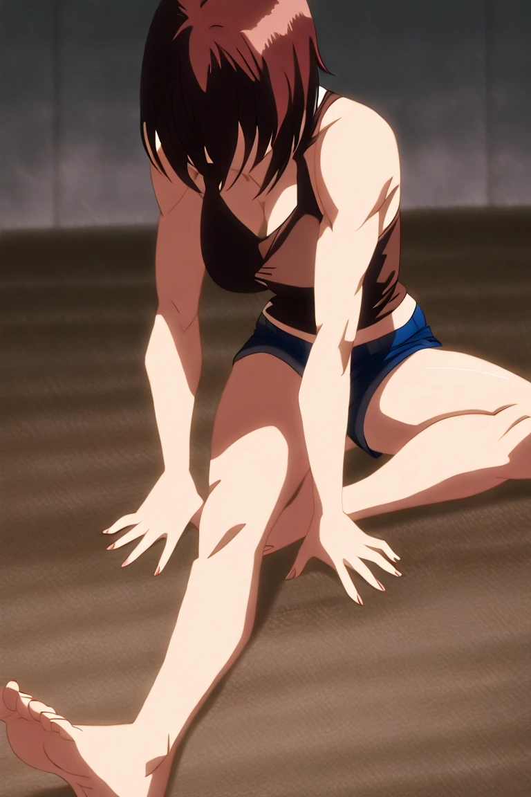 Masterpiece , best quality , Masterpiece , best quality , 1 woman , brown skin , Embossed , long black hair , be unconscious , black bikini , abdomen , big breasts , Long legs , Barefoot , Lie down on the floor... , spread your legs , chain lock handle , prison