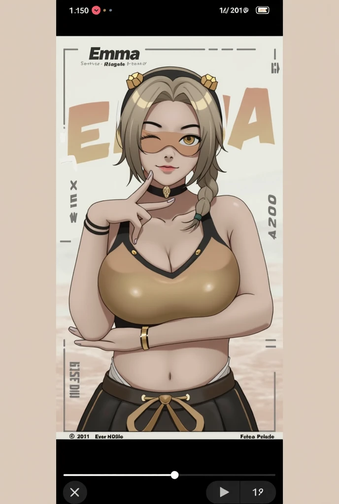 Zero, Braid, Slender, big breasts beautiful, Young, Little woman, Diola Baird, Coveralls, Carmelto,White crop top,navel,cleavage,Large breasts