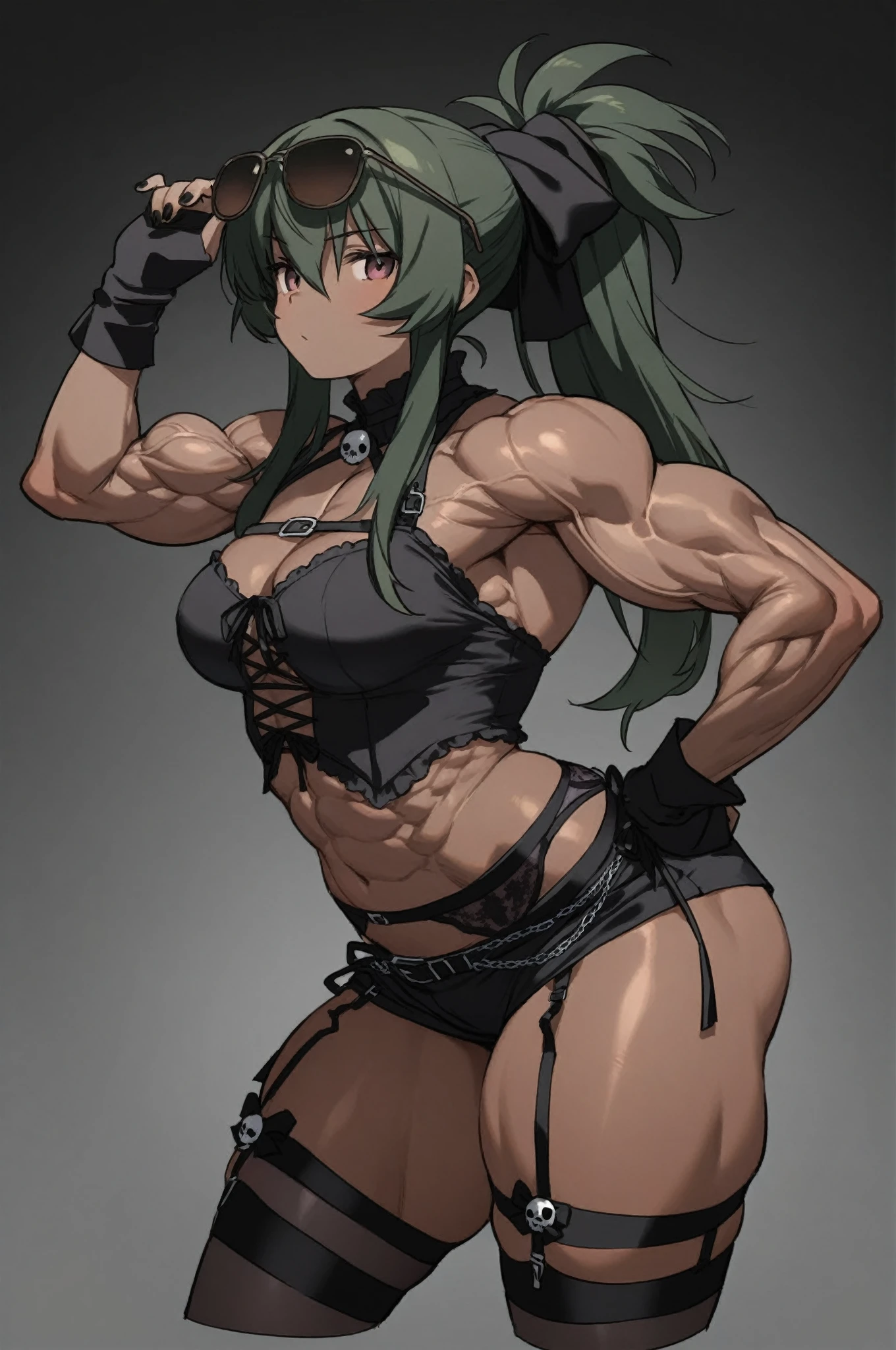 (((1girl, uyltr resolution, ultra-sharp, 8K, artwork, 25yo))), ((purple hair, very short hair, dark green eyes)), ((big breasts, strong arms ,muscular arms, muscular legs,strong legs, strong body, muscular female, Clear Skin)), wearing kimono,smiling, posing to picture, ((city background))