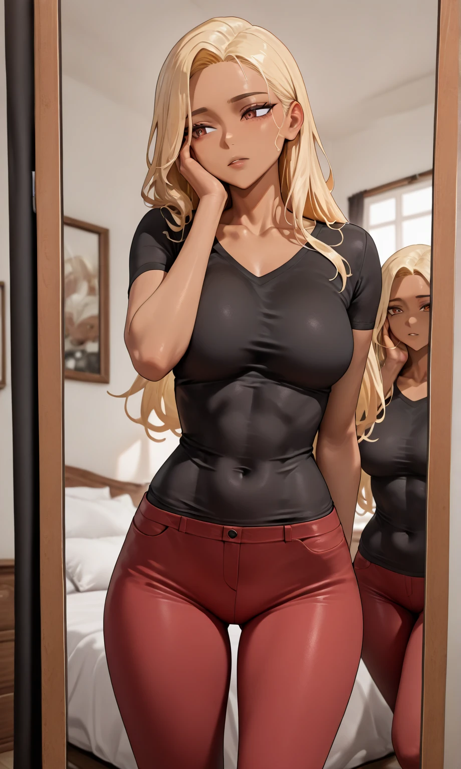 (best resolution, A realistic photo, in full height, 3 heads, blonde woman, big breastes, mother and daughter, Adult woman, teenaged, sportswoman, wide hips, thick-thighs, Big Woman, High, height difference, brunette with glasses, Huge-breasts, Different hairstyles, black button-down shirt, Office suit indoor background, businesswoman, business suit, pants, jacket,