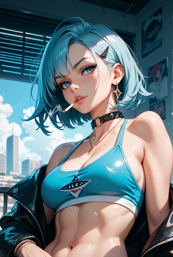 1 european woman floating up side down, upper body, black bodysuit, bare breasts,mint green hair, ultra sexy,abstract yellow pattern background, (abstract yellow pattern background),ultra huge breasts, (ultra huge breasts),(ultra busty), blushing, ashamed