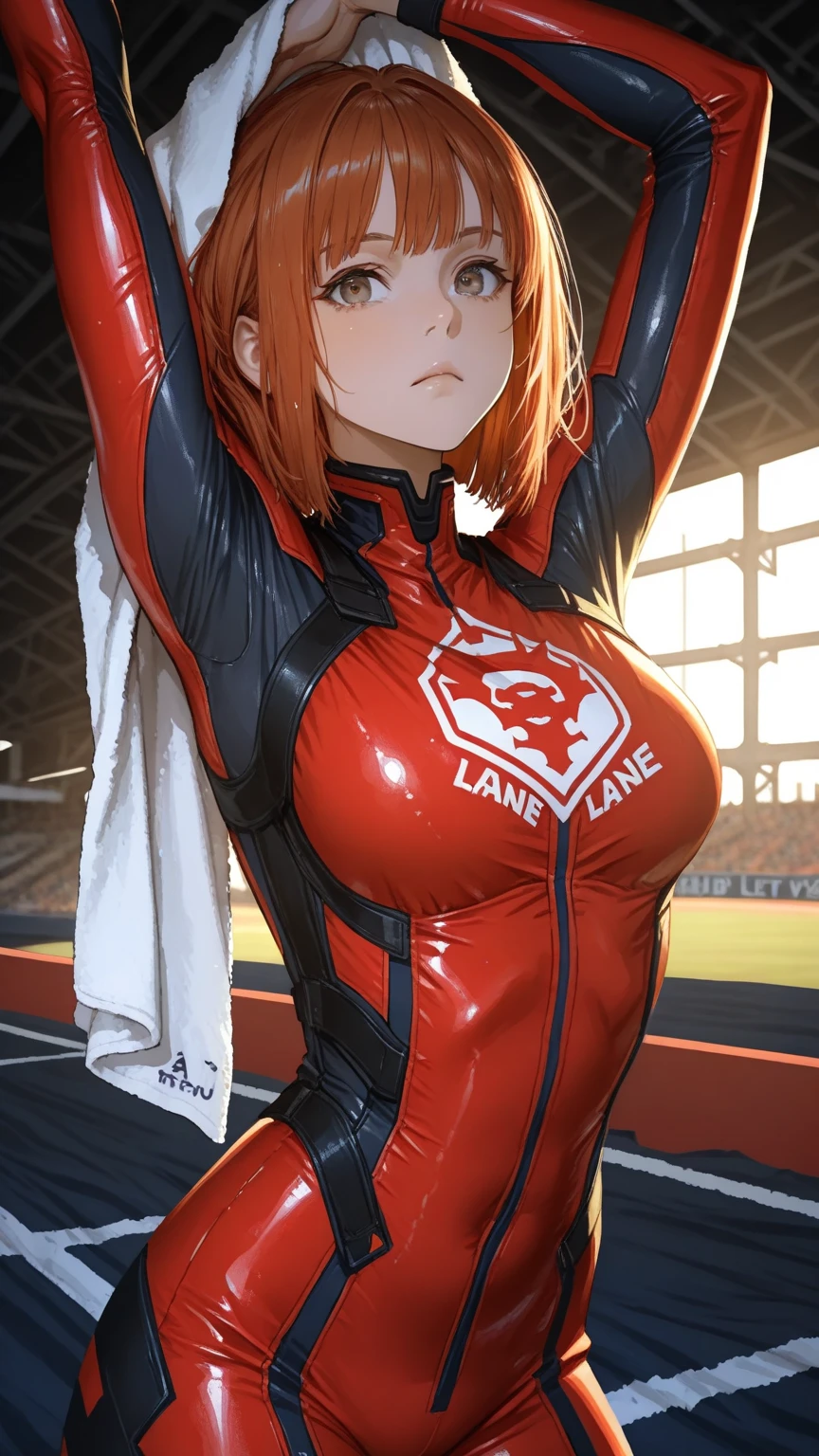 score_9, score_8_up, score_7_up, score_6_up, load, sunset,
BREAK
ExpressiveH, souce_explicit, , 
BREAK
1girl, solo, yuigahamama, hair bun, mature female, orange eyes, orange hair, short hair, single hair bun, hair between eyes, sidelocks, elect nipple, large breasts, smile, spoken heart, ,
race queen,  thong,  elbow gloves, thigh boots, fingerless gloves, 
tall, leggy,  shiny skin, , wide hips, tight waist, thick thighs, ,sweat, sweat drops,
pussy juice, cameltoe,, pussy slip,
, ,
,
, standing, from side, looking_at_viewer,