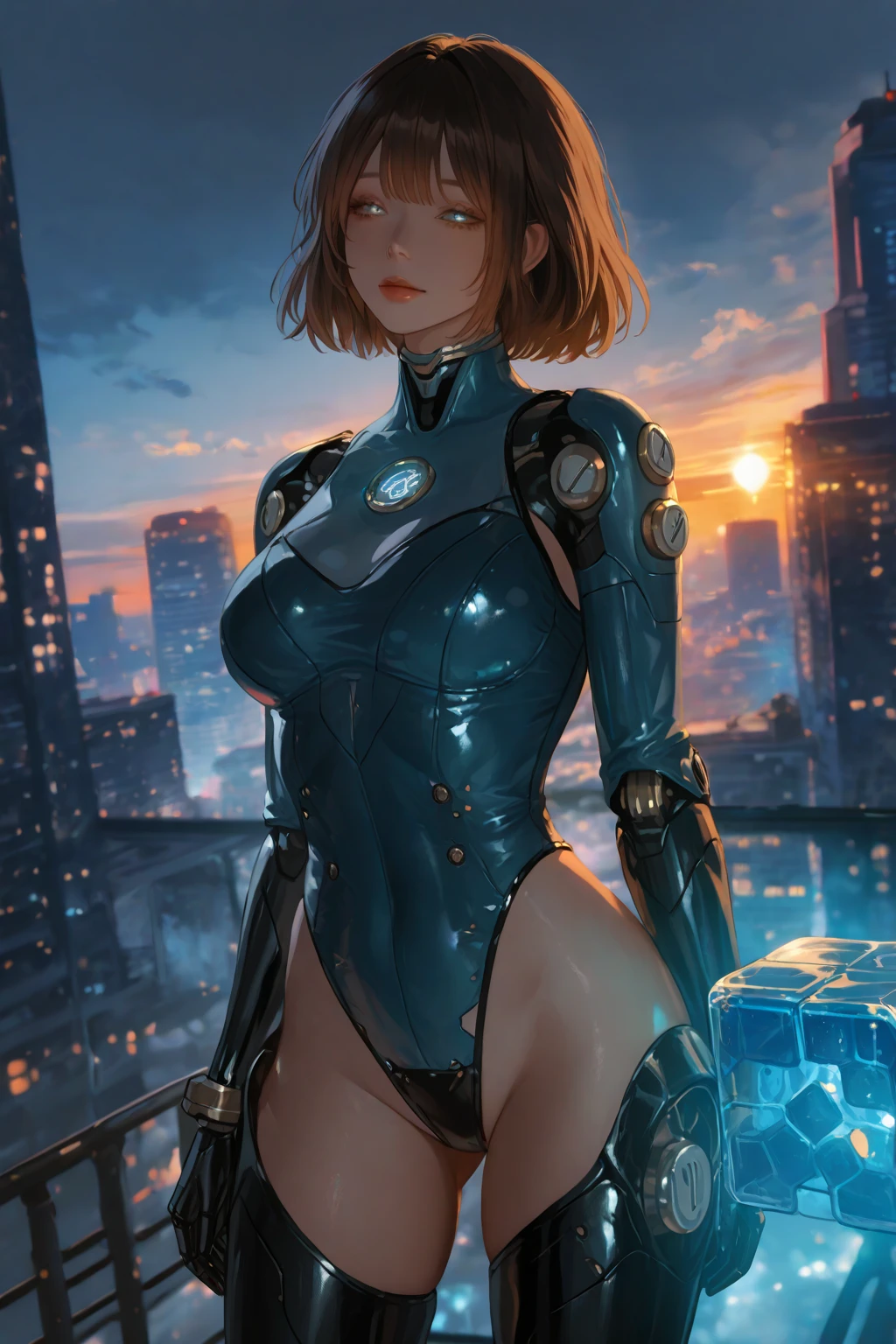 best quality, masterpiece, extremely detailed, detailed background, anime, 1girl, young girl, short girl, sci-fi, science fiction, outdoors, night, starry sky, (greenhouse), (megastructure), (city inside a bio-dome), landscape, scenery, horizon, rooftop, (sitting on rooftop), (hair blowing in the wind), (looking at the sky), (atmospheric lighting), solo focus, close up, from side, depth of field, bokeh