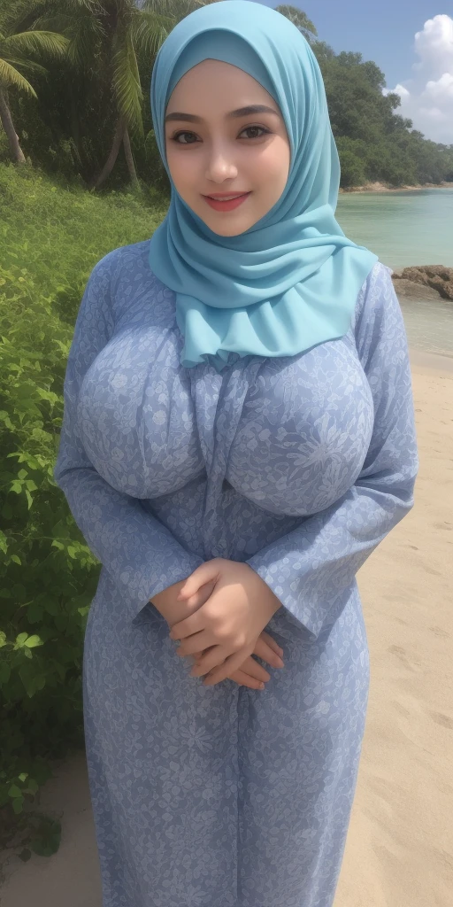 ( Close Up), RAW, Best quality, high resolution, masterpiece: 1.3), beautiful Malay woman in hijab, Masterpiece, perfect plump body, (big breast) and (water milk burst/ejaculated from nipples), big gorgeous eyes, exposing tits, big nipples, smile,thick thighs, beutifull face, woman sitting in a pantless is walking down a sidewalk, braless, nude, naked, long silk tight pant, very beautiful style, modest, light blue and white tones, - detailed shortb outfit, modestly short dressed , Excellent lighting, Bright colors, Clean lines, seducting pose