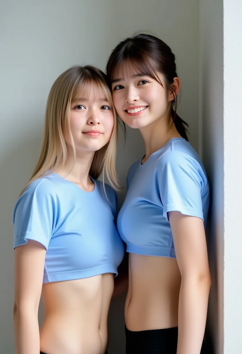 (best quality:1.2), masterpiece, Realistic, Ultra-high resolution, 2girls, yuri, loungewear, close up, hugging from behind, (tickling),((((behind girl is pinching the front girl's armpits)))),(((front girl is big laugh with tears))), behind girl is enjoy with half closed eyes,, best quality, amazing quality, very aesthetic, absurdres