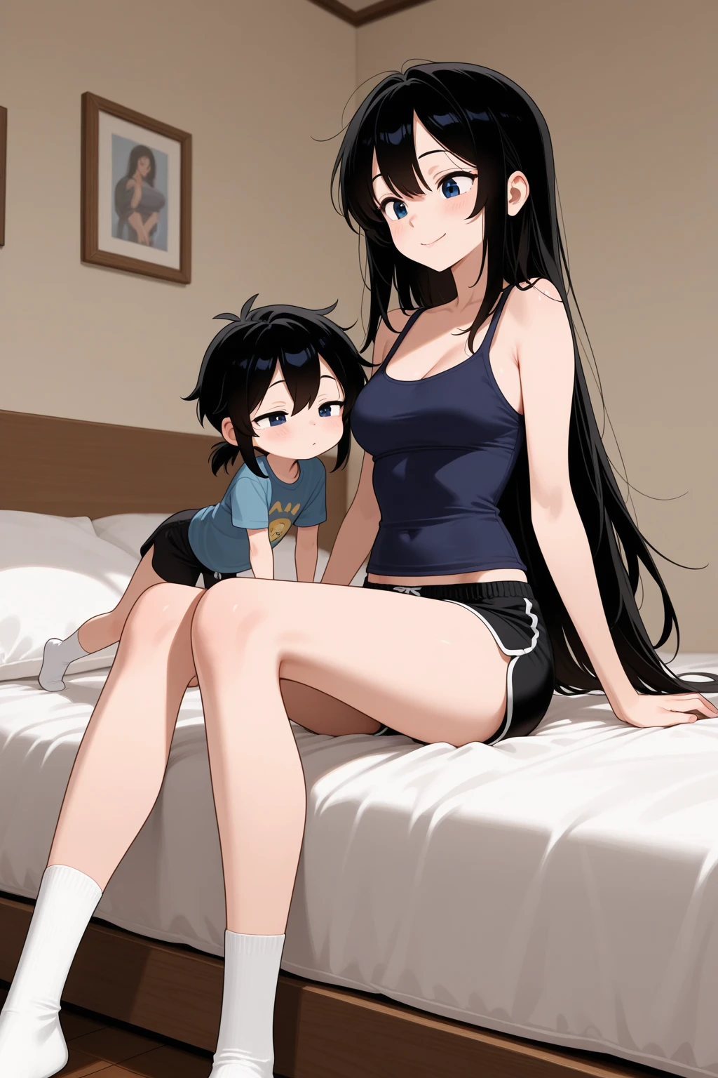 Mother and son,Barefoot,brassier,pantiess