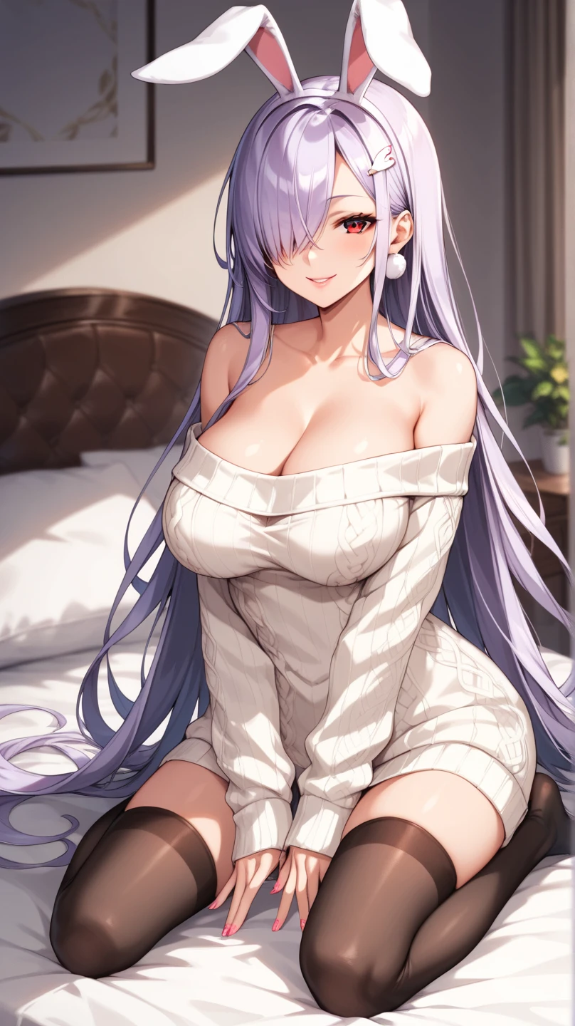 1 girl, sweat, (masterpiece, best quality, high quality, high resolution: 1.4), detailed, extremely detailed, ambient soft light, 4K, indoor, modern, room, window, night, dark, 1 girl, (solo: 1.4), (mature,: 1.4), standing, dynamic sexy pose, nude, seduction, long hair, (gray hair: 1.4), transparent lingerie, (purple hair: 1.2), extra long hair, flowing hair, messy hair, straight hair, (big eyes, purple eyes: 1.2 ), Look at the audience, smile, wet, see-though, (Undershirt:1.2) Nipples, (White Thighhighs:1.2), Bottomless, Open Shirt, Curvy, (Thick Thighs, Skindentation:1.2), Medium breasts, cat, puffy, nsfw