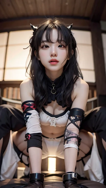 Ultra-realistic 8KCG，masterpiece，（（highly detailed background，delicate pattern，intricate details）），highest quality，very knowledgeable person，highly detailed eyes and face，highly detailed eyes，Kocho Shinobu，colorful hair，No bangs，hair intake，black eye，cap，black shirt，black panties，（bikini），butterfly，strip strip，（Trepical garden：1.2），purple flower，mostly cloudy sky，Light of the sun，Tyndall effect，slope_heaven，beautiful sky，Saber in the lower back，seductive posture，（big naked breasts with nipples:1.3),（off shoulder costume:1.5),smile, Appearance from behind, butt sticking out