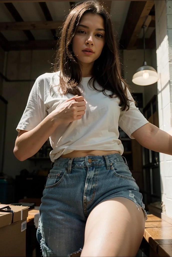 1 woman, idol, close-up,photo, film, depth of field, model, looking at viewer,realistic,full body,(((low rise pants))),(((no panties))),(((visible lower abdomens))),NSFW,long T shirt,standing,(((sagging))),smile,(((cute face))),(spread pants hook),full body,