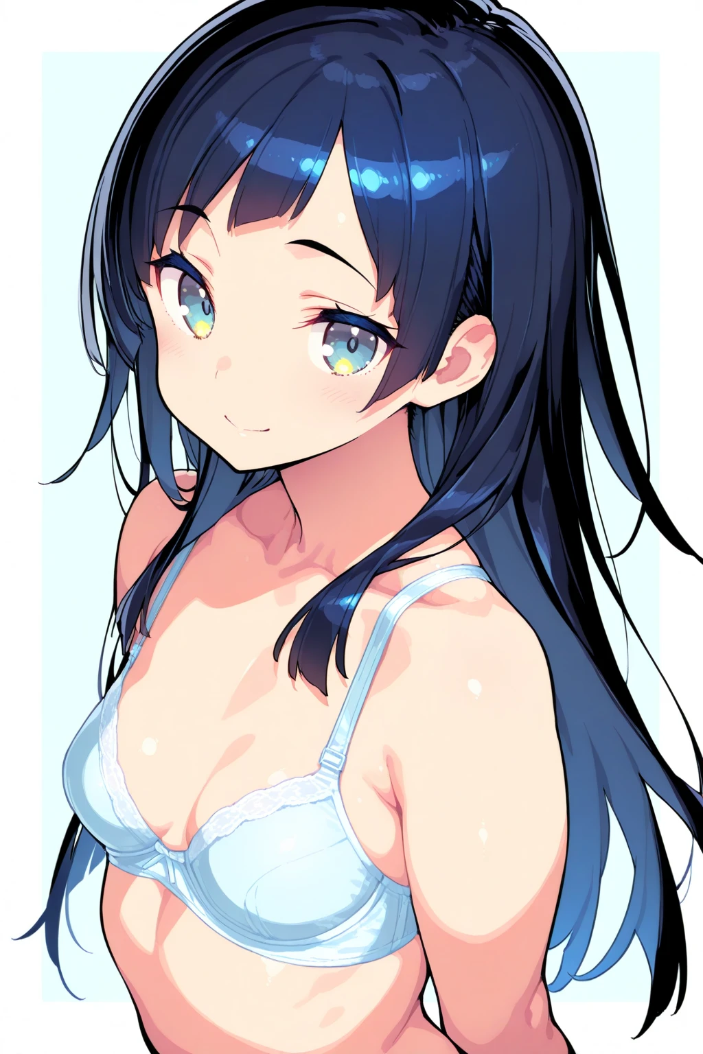 best quality, amazing quality, very aesthetic, absurdres, (1girl, aris (blue archive), blue archive, blue eyes, black hair, small breasts), (realistic face:0.9),(string bikini:1.8), (grin, blush, thigh:1.3), (cowboy shot), (glowing eyes), (half closed eyes:0.9), (), (official art:1.3), (pool), expressive eyes, perfect face, 4k, extremely detailed anime illustration, extremely detailed eyes, perfect anatomy, light rays, extremely delicate body, smooth skin, (simple background:1.5), clear eyes, beautiful face, small breasts,(anime style:1.7), (Warm Light:1.5), (highres:2),