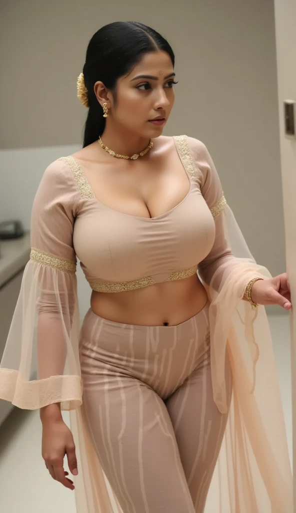 ((full body, curvy figure)), ((Indian milf, indian woman, milf)), (((ultra realistic))) Photo, masterpiece, top quality, (pale skin), (Ultra detailed face and eyes:1.2), 1 girl, Adult, ((in one size too small saree)), strapless saree blouse, ((very heavy eye makeup, mascara)), ((fake detailed lips)), ((shiny wavy hair)), ((Stylish hairstyle)) , (({Enormous|Gigantic|Big|Huge|Mega|Fake} pushed-up breasts)), (very slim waist). ((Exposing cleavage)), photoshoot, (Soft) Lighting, (The play of light and shadows), depth of field, bokeh, (special attention to skin detail: 1.2), (perfect round naturalboobs: 1.2), (((special attention to extra tight clothing size: 1.2))), Detailed texture, skin pores, oily skin. (Erotic atmosphere of the frame.), UDR, ((Film grain)), ((rays)), (Glare), ((sexy body)) , ultra detialed, ((oily skin, oily body, shiny skin))((hands behind head, curvy figure, erotic poses, erotica, erotic smile, )) ((gilttering colour saree ))((standing and posing)) sweaty skin , hand behind head