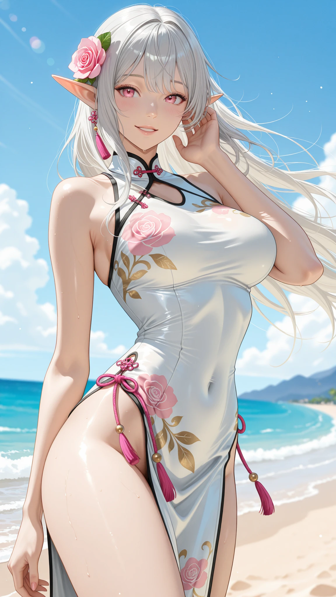((fur bed woman)),((Micro bikini with pink floral pattern))、portlate、bright expression、Young shiny shiny white shiny skin、Best Looks、ultimate beauty girl、The most beautiful platinum blonde hair in the world、shiny light hair,、Super long silky straight hair、Beautiful bangs that shine、Glowing crystal clear attractive blue eyes、Bust of medium size、((hide the nipple with both hands,))Z、Beautiful blue eyes that shine、white hair、silber hair、((Beautiful breasts :1.1)), (Exposed breasts)0p、mix4, (eye closed)、Lastration: 1.1), (Best Shadow: 1.1), tongue、Vaginal orchids、Runny Vaginal Discharge、Blowing tide、Very beautiful breasts、Grasp your breasts with both hands、(独奏)、dynamicposes、((erectile nipple))、(Puffy eyes:1.2)、 (Slim legs)、erotick、nffsw、Highly detailed ambient occlusion、超A high resolution, A hyper-realistic, Highly detailed, (yawning), (((Exposure disorder))), ((she is soaking wet)).Photo、(I'm urinating)8K, nffsw:1.2,, (hyper realisitic:1.35),独奏、Turn around and show your ass、Big ass, standing on his back looking back, Show more ass, hands on butt、A smile、Legs open、eye shadow、Crab crotch、 (Butt view), Perfect ass、waist - shot、
