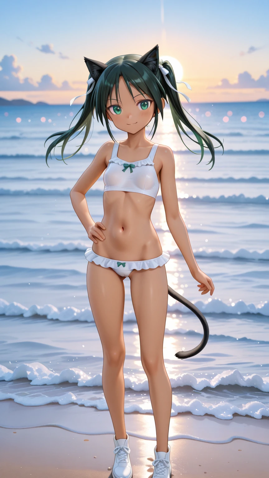 high-level image quality、in 8K、Japanese face、Tight eyes、masterpiece、Uma Musume(Silence Suzuka)、1 persons、very long brown hair、smooth hair、Cropped bangs、Horse ears standing with brown pins、cuticle、Full body like、Tight-fitting swimwear、pareo、The bikini、Tropical style、Subtle breasts、small nipple、M-shaped legs、full of sweat、perspiring、cum shots、Hotel Hall、Victory Party、Lift up your right hand to heaven and rejoice、an ecstatic look on one's face、confeti、Looking Up、With clear eyes、Green headband、A smile、Smirking expression、Embarrassment、With keen eyes