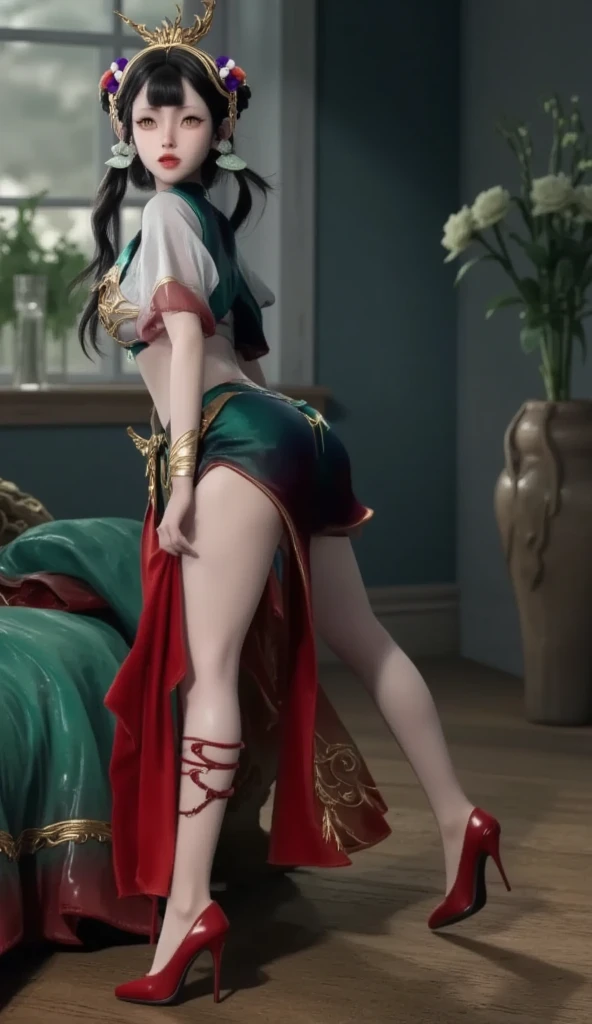 (best qualtiy),(solo person++),A woman in period costume,((Kneeling pose,Point at you with your ass))mature,(Female captive+),Flirtatious,cabelos preto e longos,hair-bun,huge tit,Fragrant shoulders,Bare legged,Jade foot,Barefoot,Barefoot,(binding),(execute+)(Women cut off their heads),(Decapitation ceremony),anvil,Beheaded by a large sword,jewelry,Normal posture