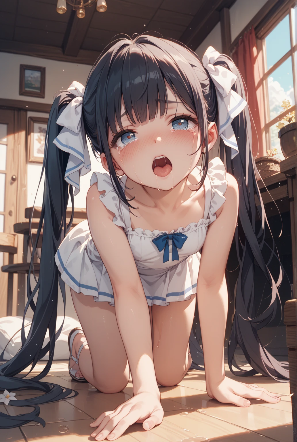 (baby:1.5), (absurdes, 8K, 4K, Tabletop, Extremely detailed:1.2), highest quality, Perfect Anatomy,Perfect Face,Look forward,High humidity,shortness of breath,High humidity,humid,blush, Black Hair, Hair ties, hair band, Outdoor, hair ornaments, Long Hair, Twin tails, (Sweaty:1.2), Embarrassing, (wet:1.2), (rain:1.2), (Oily skin:1.1), Nude, Browsing Caution, In the city, on the road, In the crowd, convenience store, (Very short stature:1.5), (cum body:1.6), (Two little girls are kissing each other:1.5), (Both eyes closed:1.3), A happy smile, (night:1.2), (surrounded by a group of old people:1.8), (orgasm:1.6), (Surrounded by penises:1.6), (Young girls having sex:1.6)
