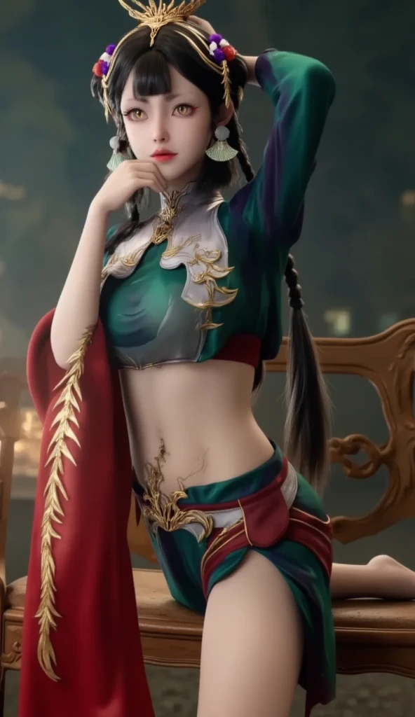 Uma garota, chinese female dragon,cabelos longos sedosos prateados,chinese dragon horn on forehead,olhos verdes, thin lips,rosto redondo,seios grandes, usando hunfa chinesa antiga, chinese dragon princess, muito bonita e atraente,dentro de uma gruta de gelo.