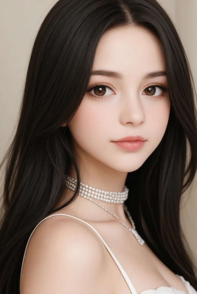 (surreal), (shape), (Improved resolution), (8k), (very detailed), (Best shape), (beautiful and detailed eyes), (highest quality), (Super detailed), (masterpiece ), ( wallpaper), (detailed face), 1 girl, , white dress, Large and loose chest, looking at the viewer, small details, detailed face, in the dark, deep shadow, private key, Pure erotic face ace_v1, smile, long hair, black straight hair , 46 point diagonal bangs