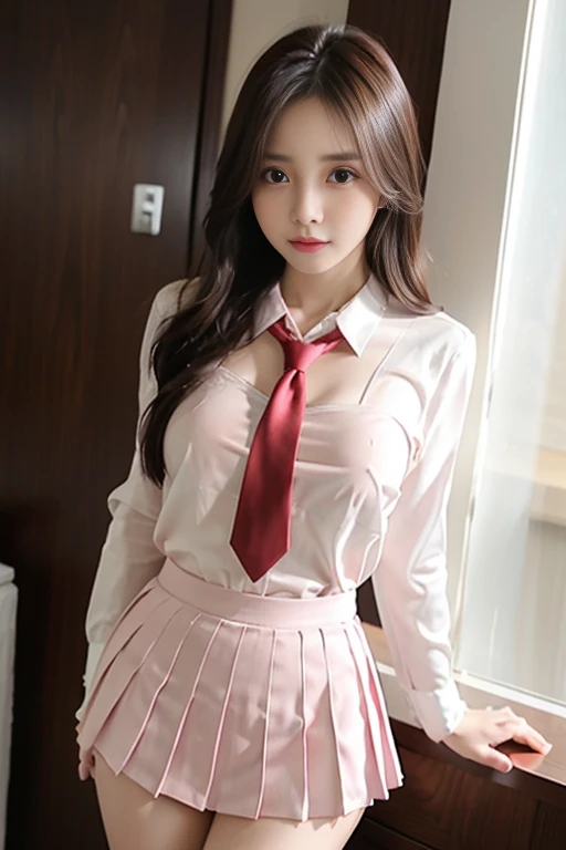 Colossal breast,pink mini nurse uniform,very long hair,mini skirt,knee long skirt,huge breats,gigantic breasts,