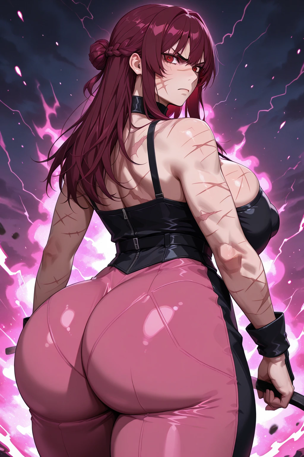 (Hinata Hinata, very , wear tight clothes, grand, Thick legs, Wear extremely tight jeans, porter une mini chemise, Il y a une fuite au niveau du nombril, cheveux longs, Speakers&#39;back, ass, ass focus, show ass, from behind, very realista, very, 8k, Extremely detailed 8K), (extremely delicate and beautiful), (chef-d&#39;artwork), (best quality: 1.0), (Ultra high definition:1.0)