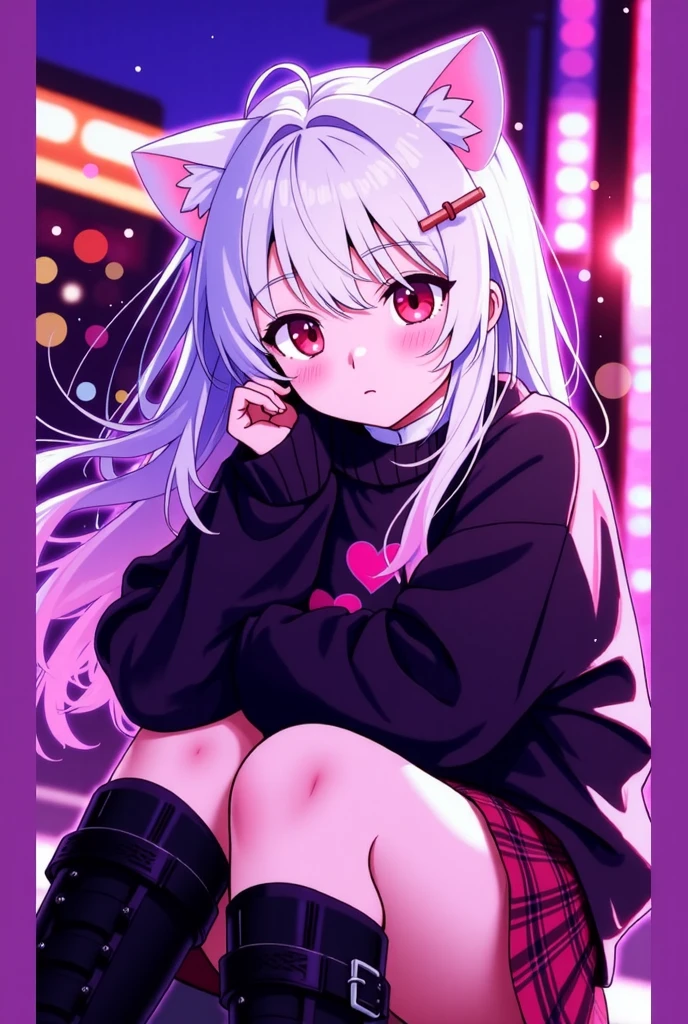 1 person、Mature、Ample breasts、Long Hair、White Hair、Cat ear、headphone、Pink balloons、Bubble gum、smile、Belly button、hoodie、Miniskirt、garter、sit、Lots of balloons、Pink balloons、sofa、High resolution、Highest quality、