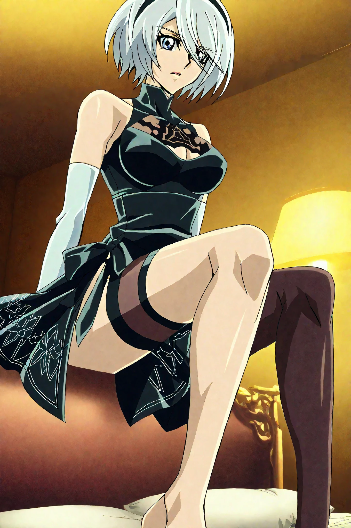 (masterpiece, best quality:1.4), highres, colorful, vibrant image, sharp focus, highly detailed, intricate, digital art, HDR, 8K,
Kitami Reika, sits on floor and spreads her legs open, panties focus, medical room, summer afternoon complex blackground, near window with blue sky, (tricky glance:1.1), looking at viewer, (full body shot:1.1), 
blonde hair, short hair, lipstick, makeup, black eyeshadow, smokey eyes, detailed hair, ultra detailed face, blue eyes, perfect eyes, perfect face, jewelry, cross earrings, blush, open mouth, perfect body, perfect face, perfect eyes, perfect hair, perfect anatomy, perfect hands, perfect fingers, perfect crotch, sticking out tongue,
black corset mini dress, lace panties, bare shoulders, black thighhighs, undressed lab coat, pump shoes,
mature female, 40yo, curvy,  (Large Breasts:1.1), cleavage,