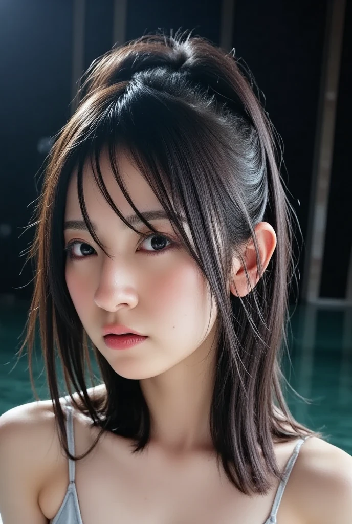 Ultra-detailed complex 3D rendering of the face, (Colossal: 7.8), (masterpiece, top quality, octane rendering, 8K), glamour shot full body image, very beautiful young elf, cleavage, (very detailed skin: 1.2), (exposure: 1.1), brown hair, (skewed silvery micro bikini, : 1.5)), one beautiful Caucasian woman, with full soft breasts and dark skin with big buttocks, Long braided hair, big breasts, dynamic angles, mystical expressions, ultra-realistic photos, ((((portrait))), bare feet, futuristic urban background, facial muscles, detailed and beautiful queen gold crown, in the style of Marvel Comics, ArtStation trends, clear focus, studio photography, intricate details, very detailed, detailed red eyes, very detailed, Sharp Focus, Digital Rendering, Professional, Abs, Dark Grey Background, ((((Sexy Pose))), Glossy Skin,